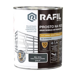 Puszka farby antykorozyjnej Rafil, szary antracyt, do metalu, 3w1 grunt i farba.