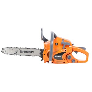 Pomarańczowa piła łańcuchowa t.b.t., widok z boku.