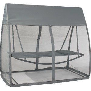 Szary hamak OBI Crystal Bay z moskitierą i osłoną przeciwsłoneczną do ogrodu lub na taras.