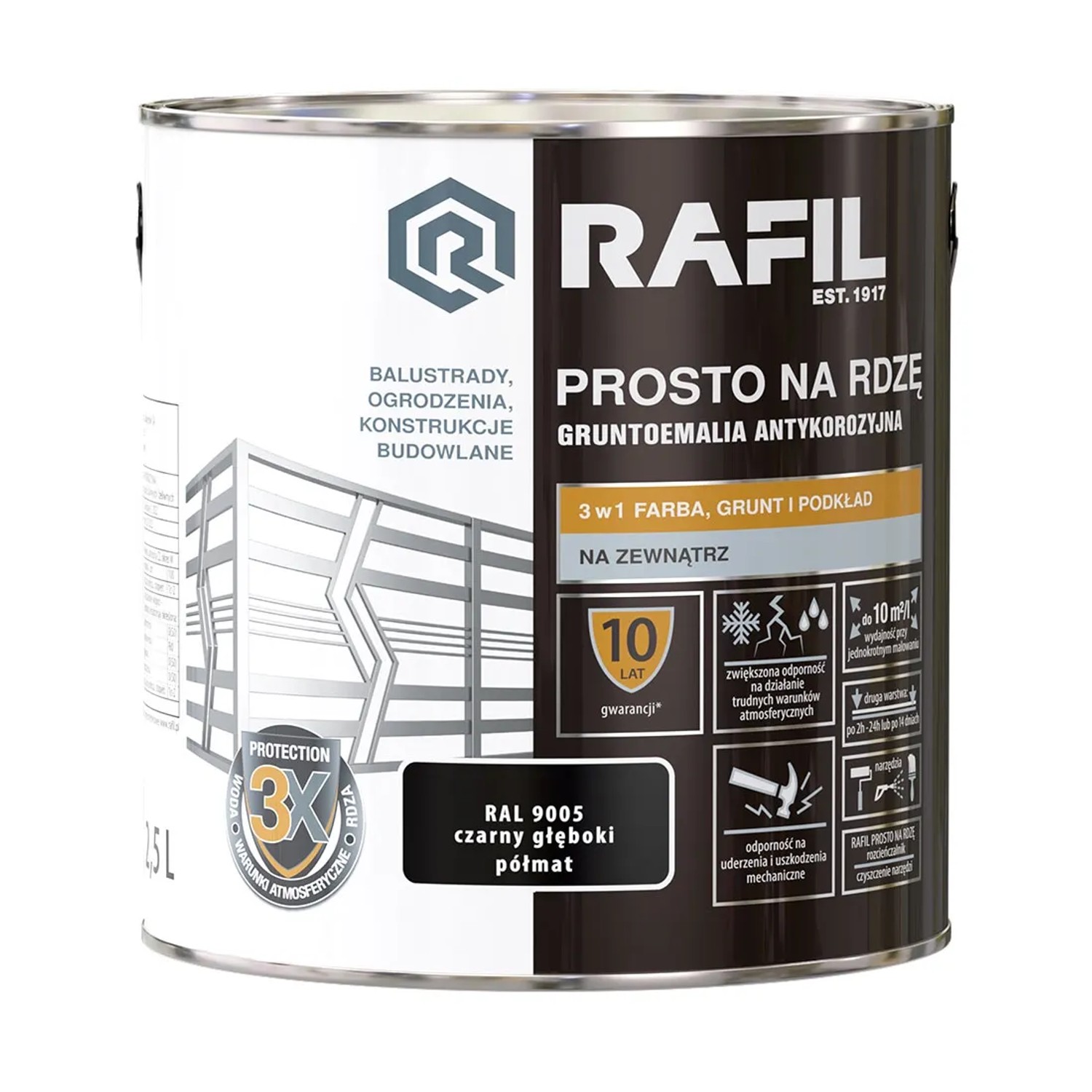 Rafil Farba na rdzę czarny głęboki półmat 2,5L