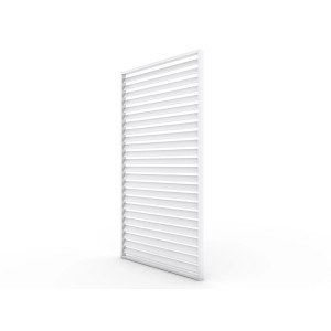 Biały panel boczny pawilonu t.b.t. z poziomymi listwami.