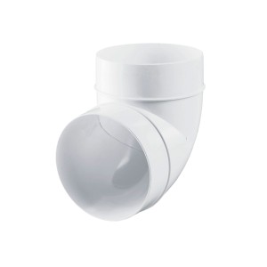 Białe kolanko kanałowe t.b.t. do systemów wentylacyjnych.