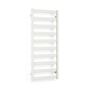 Biały grzejnik drabinkowy t.b.t. do łazienki.