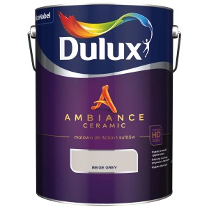 Wiadro z farbą Dulux Ambiance Ceramic w kolorze Beige Grey do ścian i sufitów.