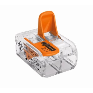 t.b.t. Złączka kablowa Wago 221, przezroczysta z pomarańczową dźwignią.