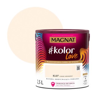 Farba Magnat #kolor Love, odcień KL07 lekko kremowy, puszka 2,5L. Kolorowe farby do ścian.