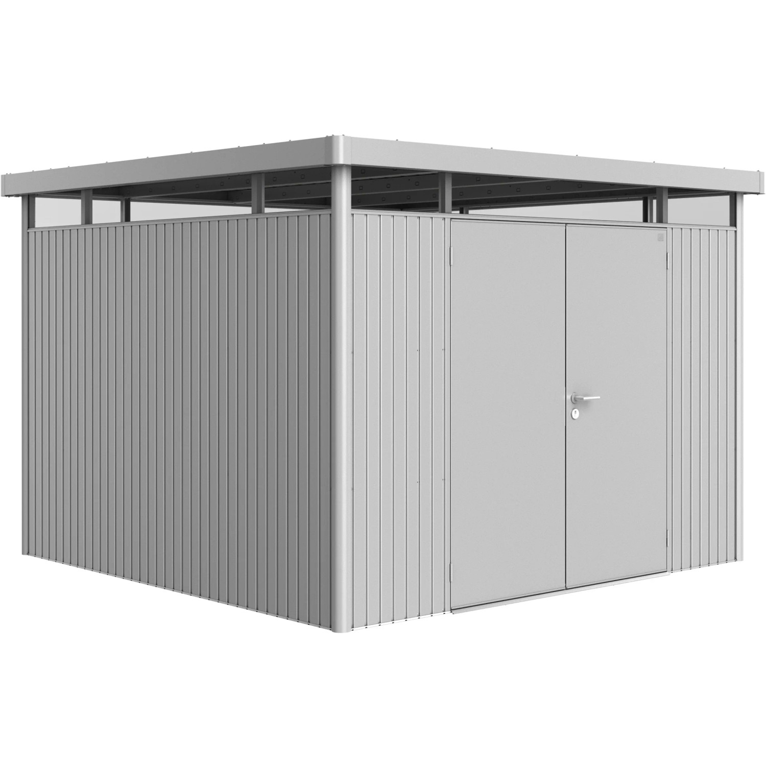 Biohort Metalowy domek ogr. HighLine, H6, srebr. metalik, 8,5 m2, podwójne drzwi