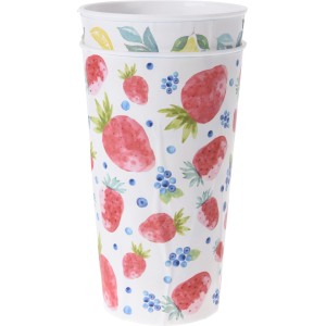 Kubki kempingowe we wzór truskawek i jagód.
