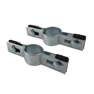 Dwa srebrne uchwyty do ogrodzeń t.b.t. do ogrodzeń i bram ogrodowych.