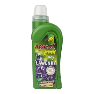 Agrecol nawóz do lawendy, płynny, w zielonej butelce dla zdrowych roślin.