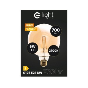 Żarówka LED E27 w stylu vintage z ciepłym białym światłem i mocą 6W.