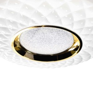 Biała lampa sufitowa LED Plafony t.b.t. ze złotym pierścieniem.