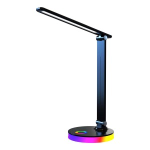 Nowoczesna lampka biurkowa LED z podstawą RGB do nastrojowego oświetlenia.