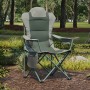 Wyściełane, zielone krzesło składane Nejapa z uchwytem na napoje i torbą chłodzącą do campingu i na zewnątrz.