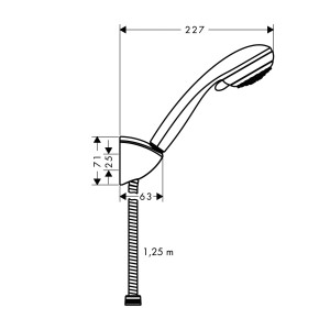 Rysunek techniczny zestawu prysznicowego Hansgrohe Crometta 85 Vario z wymiarami.