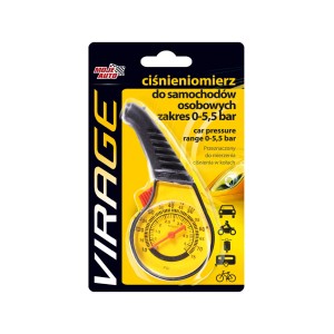 Żółty manometr do opon samochodowych, motocyklowych, kempingowych i rowerowych w asortymencie transportowym.