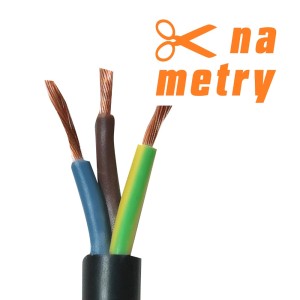 Czarny przewód H03VV-F 3 x 0,75 na metry, elastyczny PVC.