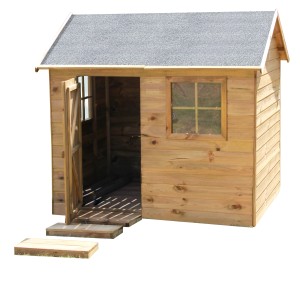 Drewniany domek do zabawy z oknem i otwartymi drzwiami. Kategoria: Domki.