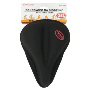 Czarny żelowy pokrowiec na siodełko rowerowe do transportu.