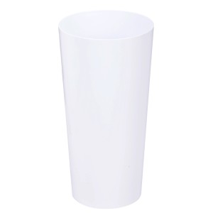 Biała, cylindryczna doniczka t.b.t. do użytku wewnętrznego.