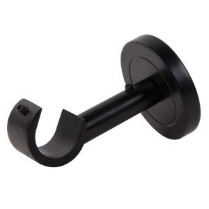 Czarny wspornik karnisza t.b.t. do montażu na ścianie.