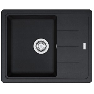 Czarny zlewozmywak granitowy t.b.t. z ociekaczem, widok z góry.