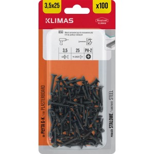 Wkręty t.b.t. 3,5x25 mm, 100 sztuk, do płyt gipsowych.