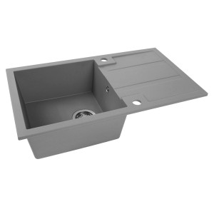 Szary granitowy zlew t.b.t. z ociekaczem i komorą.