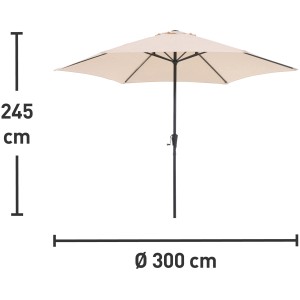 Beżowy parasol ogrodowy, Ø 300 cm, z mechanizmem korbowym i wskazaniem wysokości. Parasol na ogród i balkon.