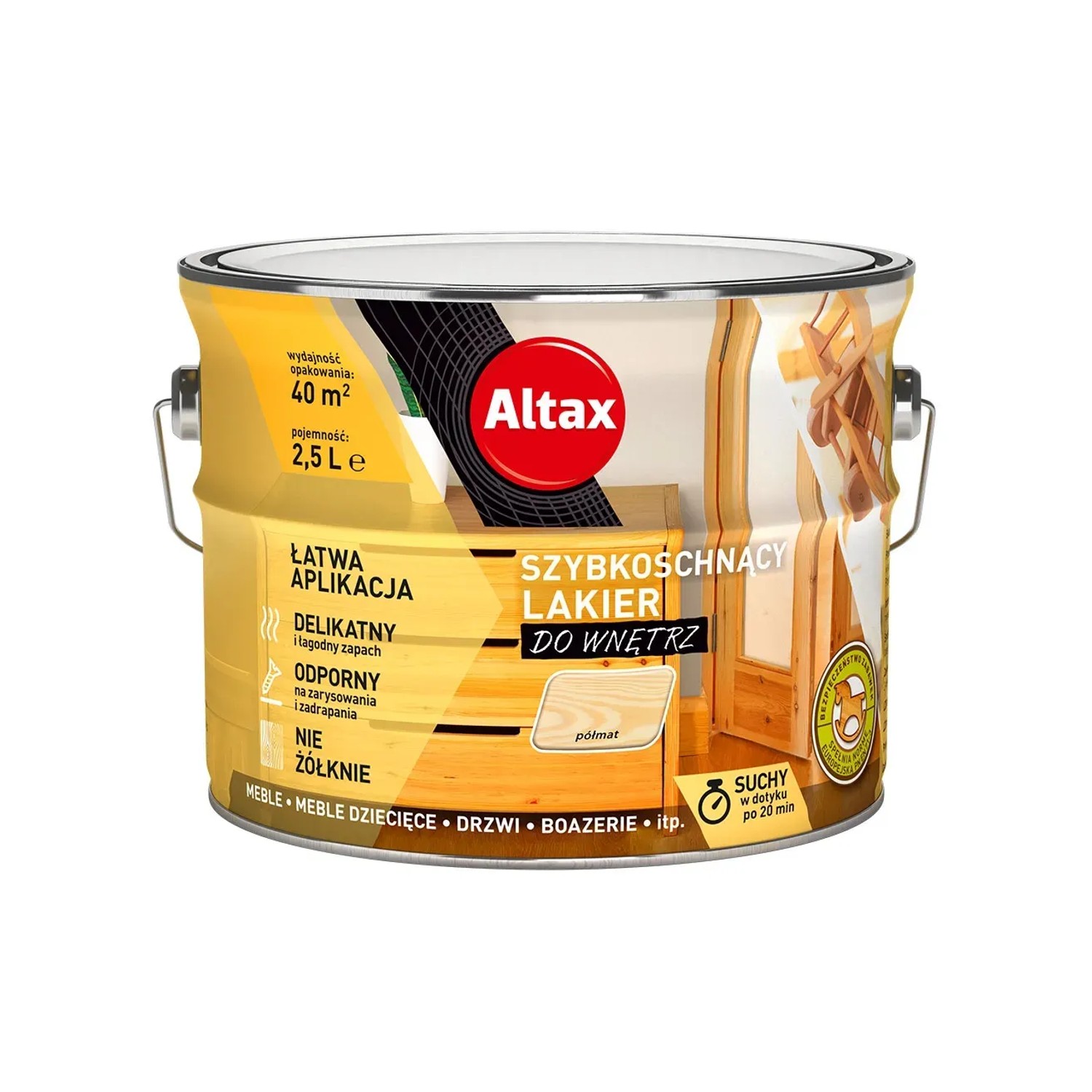 Altax Lakier szybkoschnący do drewna półmat - 2,5L