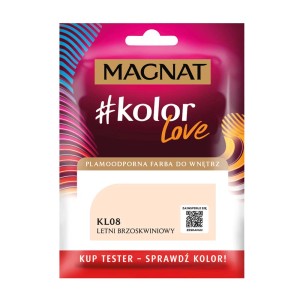 MAGNAT #kolor Love farba do ścian, odcień Letnia Brzoskwinia (KL08), próbnik koloru.