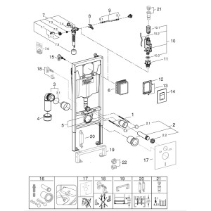 Schematyczny rysunek zestawu WC: Części i montaż t.b.t.