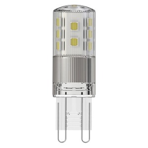 Żarówka LED G9 t.b.t. z przezroczystą obudową.