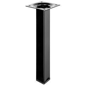 Czarna noga do stołu Hettich, 25x25x200 mm, metalowa z płytką montażową.