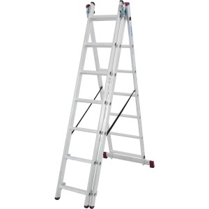 Wielofunkcyjna drabina Krause Corda 3x6 stopni w wersji schodowej, drabina aluminiowa jako drabina przystawna, wysuwana i rozstawna.