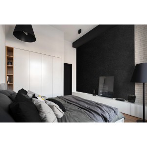 Sypialnia z czarną ścianą, farba do efektów.