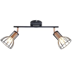 Czarna listwa oświetleniowa t.b.t. z dwiema lampami w stylu industrialnym.