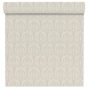 t.b.t. Tapeta dekoracyjna we wzór liści w kolorze beżowym i białym.