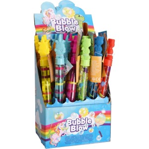 Bubble Blow patyczki do robienia baniek mydlanych w ekspozytorze, różne kolory i figurki zwierząt dla dzieci.