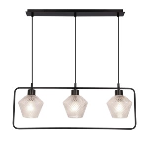 Candellux Lampa wisząca NIKO czarna 3xE27 40W klosz bezbarwny karbowany