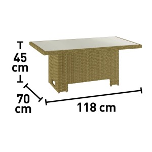 Wymiary stołu ogrodowego t.b.t.: 118x70x45 cm.