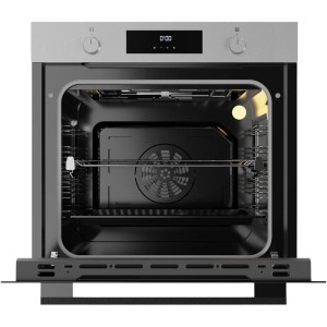 Otwarty piekarnik do zabudowy t.b.t. z widocznym wnętrzem i panelem sterowania.