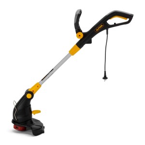 Elektryczna podkaszarka t.b.t. w kolorze czarno-żółtym do precyzyjnego przycinania krawędzi trawnika.