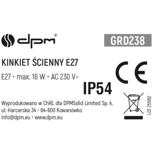 DPM Kinkiet zewnętrzny szkło+stal 1xE27 max. 16W IP54 czarny