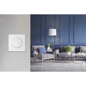 Biała ramka t.b.t. na szarej ścianie, część salonu.