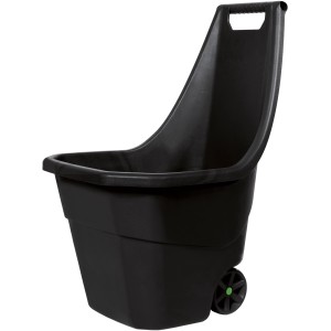 Czarny wózek ogrodowy Load and Go do odpadów ogrodowych, liści lub drewna opałowego.