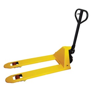 Żółty wózek paletowy do warsztatu i magazynu. Wytrzymały ręczny wózek paletowy do podnoszenia i transportu ładunków.