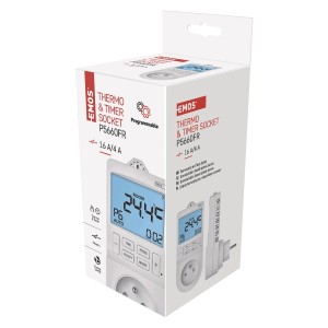 Opakowanie programowalnego gniazdka termostatycznego EMOS Thermo & Timer Socket P5660FR do grzejników.