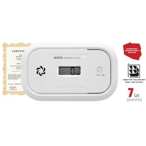 Biały czujnik tlenku węgla t.b.t. z wyświetlaczem i certyfikatem.