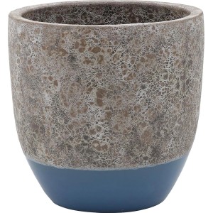 Niebiesko-brązowa doniczka t.b.t. z nakrapianą powierzchnią do roślin domowych.